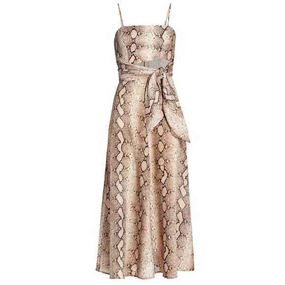 Zimmermann 3 Bellitude $640 LINEN Python Snake Print Midi Dress Neutral Tan 10 L - Picture 15 of 16